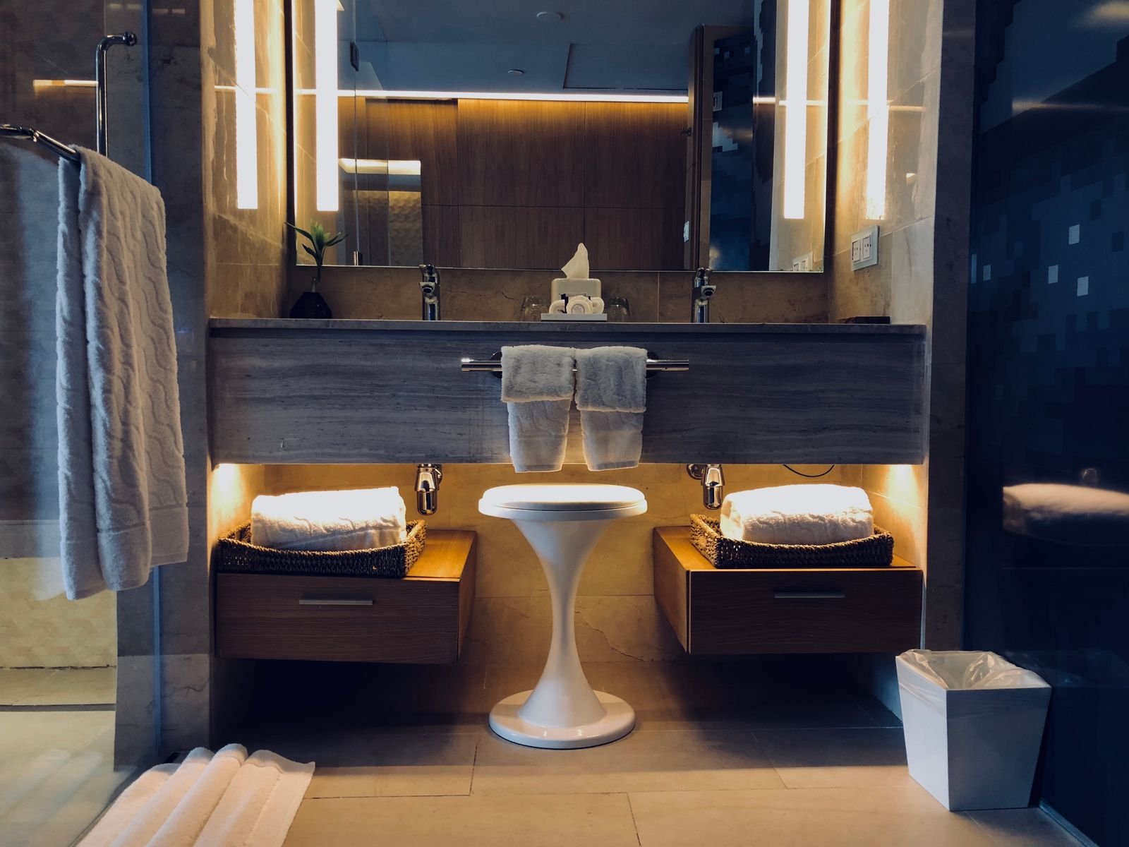 Bathroom vanity with an illuminated mirror