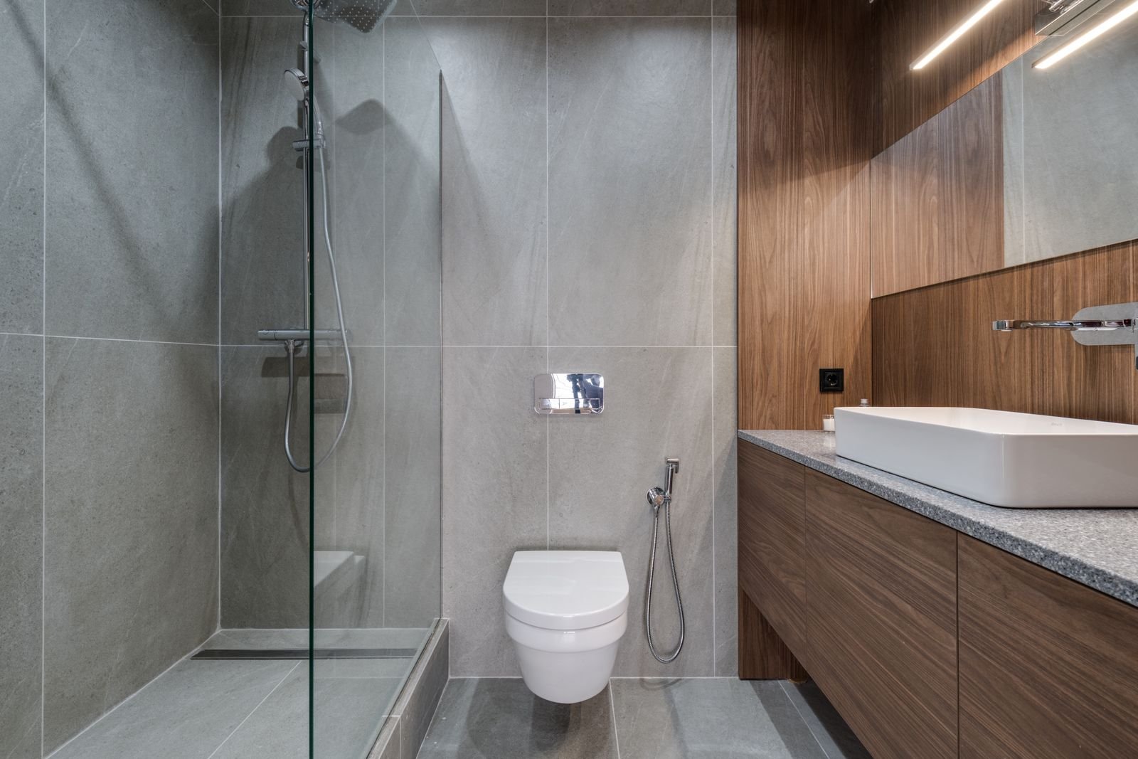 Modern bathroom with a glass walk-in shower